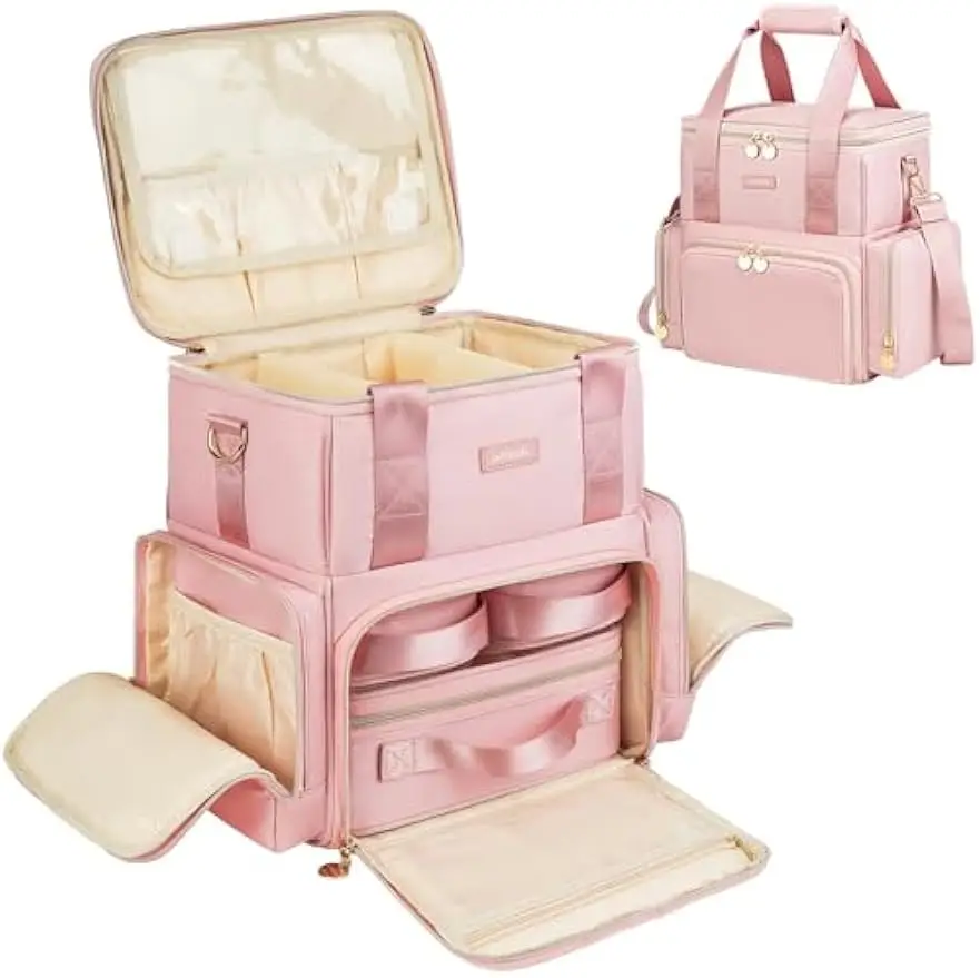 

Большая косметичка 4 в 1, косметический органайзер, дорожный чехол со съемными разделителями, розовый водонепроницаемый чехол для хранения