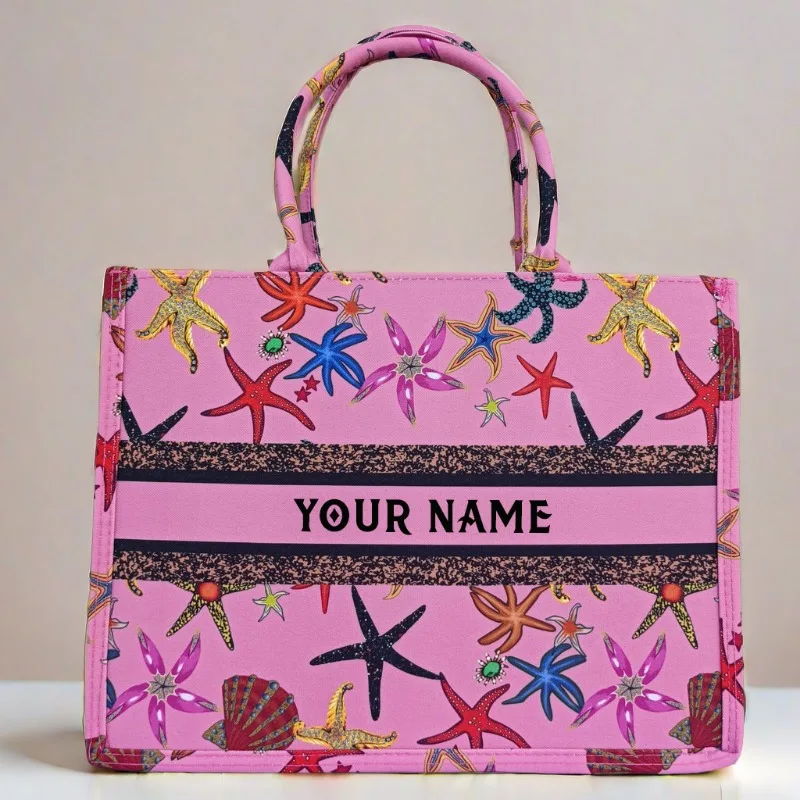 Handbag lady Personalized Fashion Printing Large Capacity Canvas Book Tote Bag With Name Women's Custom Commuter Shoulder Bag