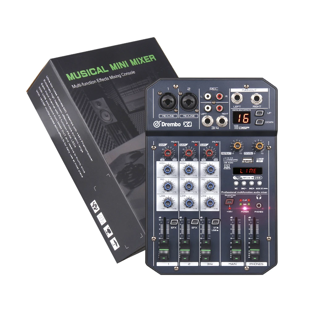 Debra Audio X4/6 Professional Mini DJ Audio Mixer 4/6Channel 16DSP Reverb Effect Fader BT4.2 PC Recording Receiver Amplifier