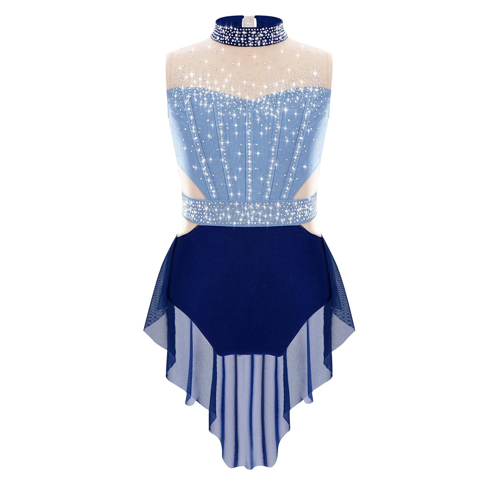 Kids Girls Lyrical Dance Performance Costume Sleeveless Rhinestone Ballet Gymnastic Leotard Figure Skating Competition Dancewear