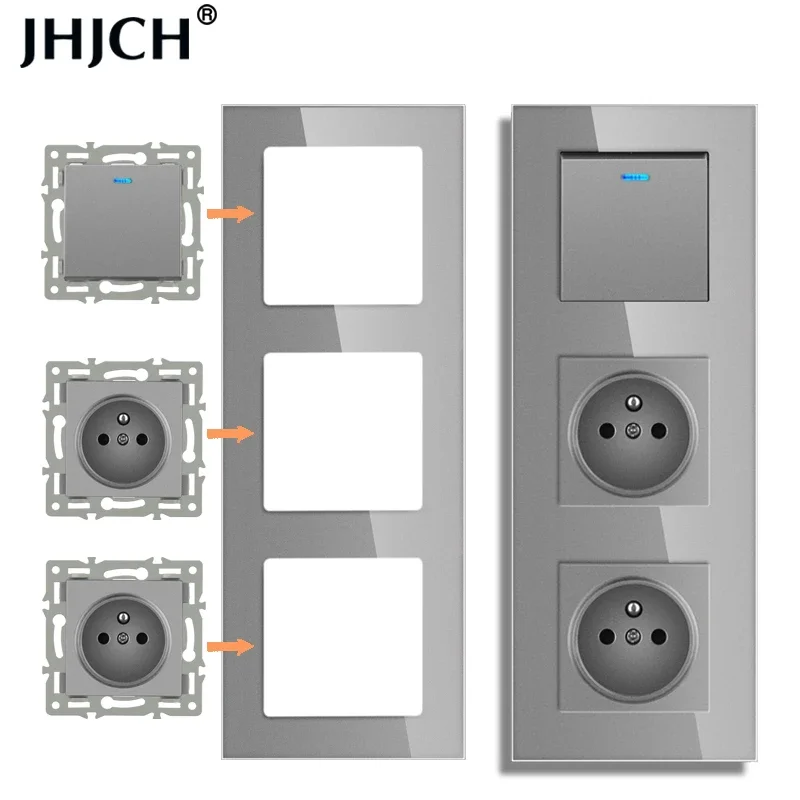 novski wall-mounted module diy European standard gray glass panel power socket switch button function free combination