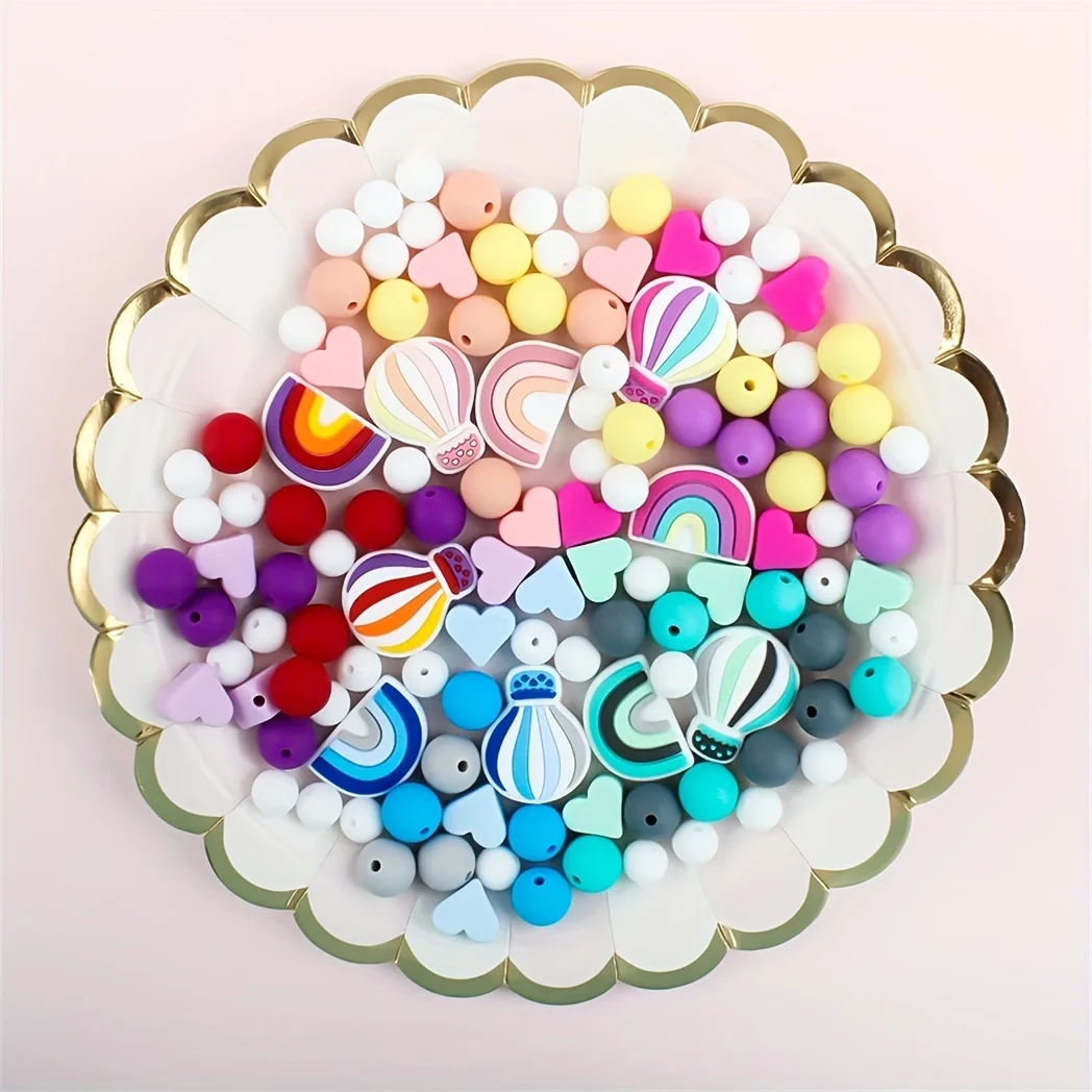 26Pcs Round Silicone Beads Mixed Colors Balloon Rainbow Bulk Beads For Jewelry Making Handmade DIY Necklace Bracelet Keychain