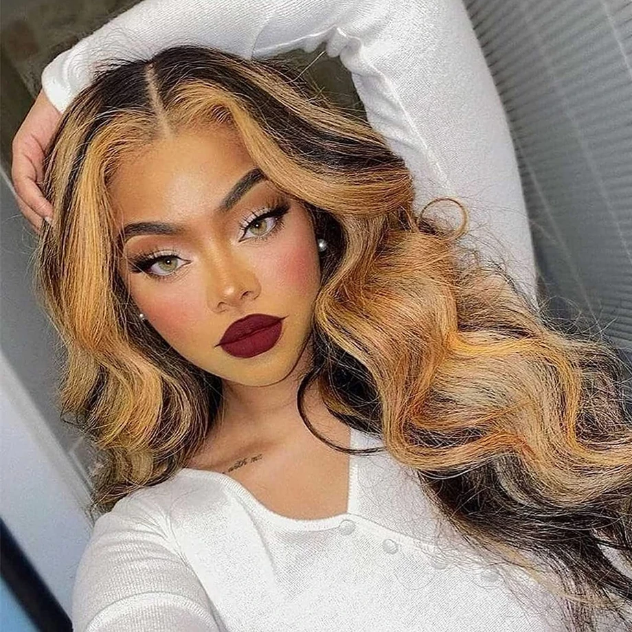 Perruque Lace Frontal Wig brésilienne naturelle, cheveux humains, pre-plucked, Transparent, à reflets 4/27 HD, soldes, pour femmes,perruque cheveux humains brésiliens solde, perruque cheveux humain sans colle