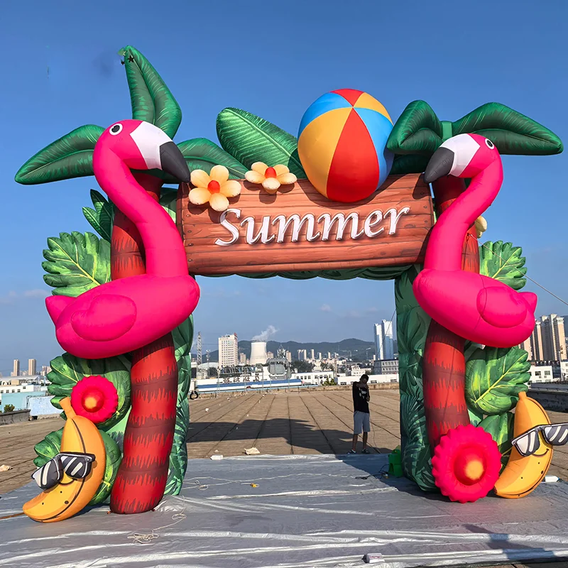 

Inflatable Tropical Style Summer Beach Party Props Pink Flamingo Palm Tree Arch Hawaiian Decorations