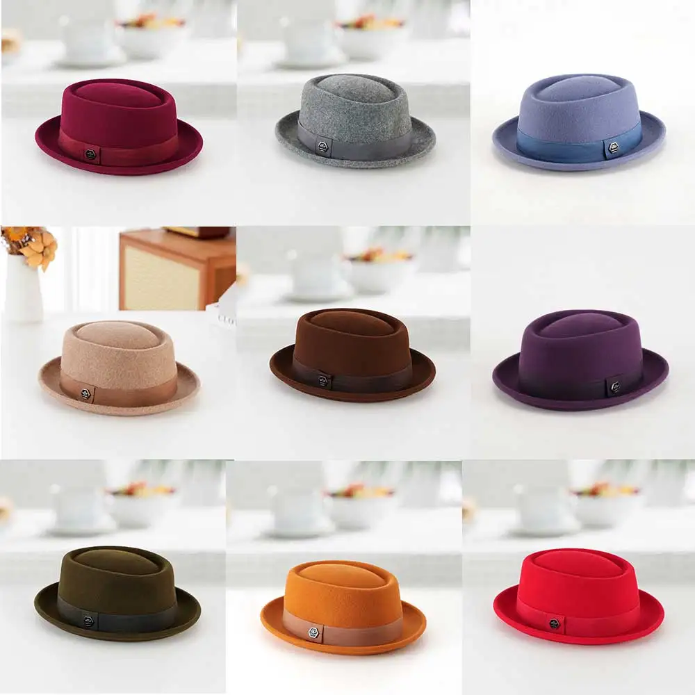 Pork Pie Pure Wool Embossed Dome Hat 2025 Autumn/Winter Men's Retro Comfortable Warm Fashion Soft Felt Hat hats for man
