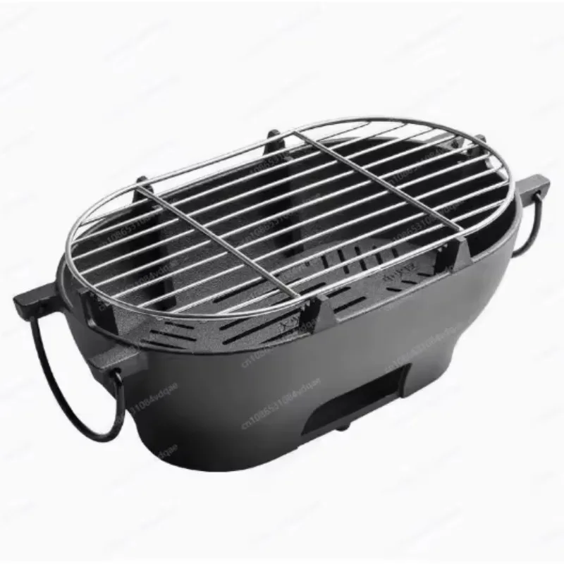 Cast Iron Barbecue Grill, Oval Charcoal, Portable, Multi-Functional Oven, Durable, Outdoor