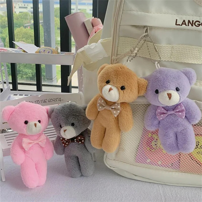 1PCS 13Cm 5 Color Plush Bow Bear Plush Toy Holiday Gift Children's Backpack Keychain Pendant Cute Doll