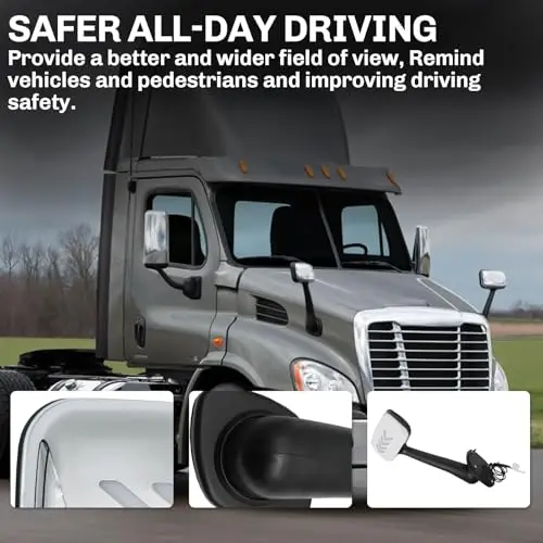 

2 PCS Chrome Hood Mirror with Turn Signal Light Fit for Freightliner Cascadia 2008-2016 Driver and Passenger Side Pair Set