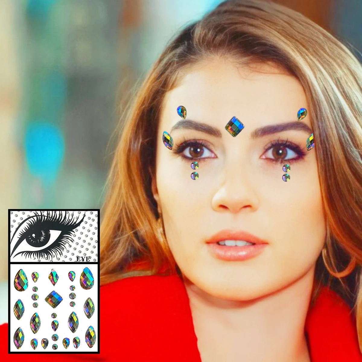 Heart Star Face Gems Temporary Tattoos Eyes Eyeliner Diamonds Dots Jewels Makeup Sticker Bling Diamonds Jewelry Body Art Party