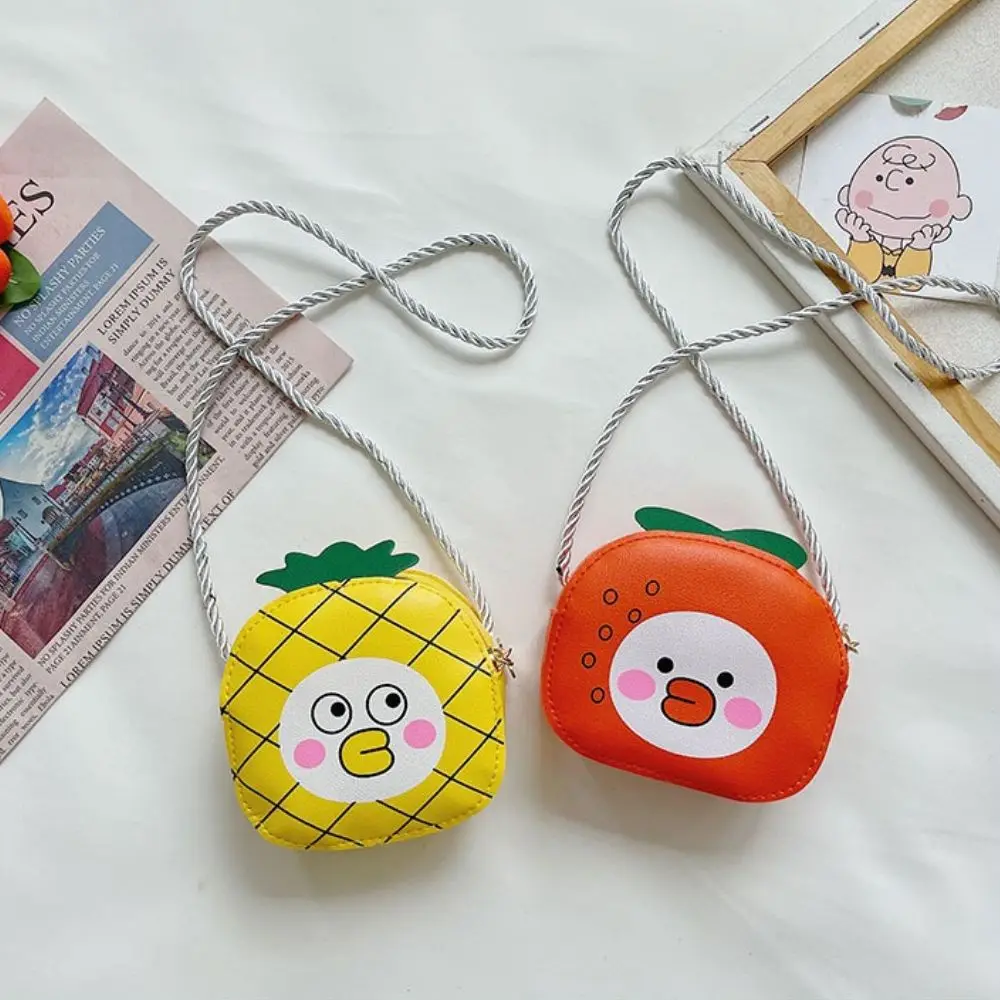 Mini bolso de hombro de dibujos animados Kawaii para niños, monedero, bolso cruzado, fresa, melocotón, naranja, piña