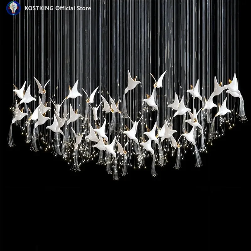 Glass Chandelier Living Room Villa Large Ceiling Pendant Lights Spiral Staircase Aerial Lighting Modern Chandeliers Customizable