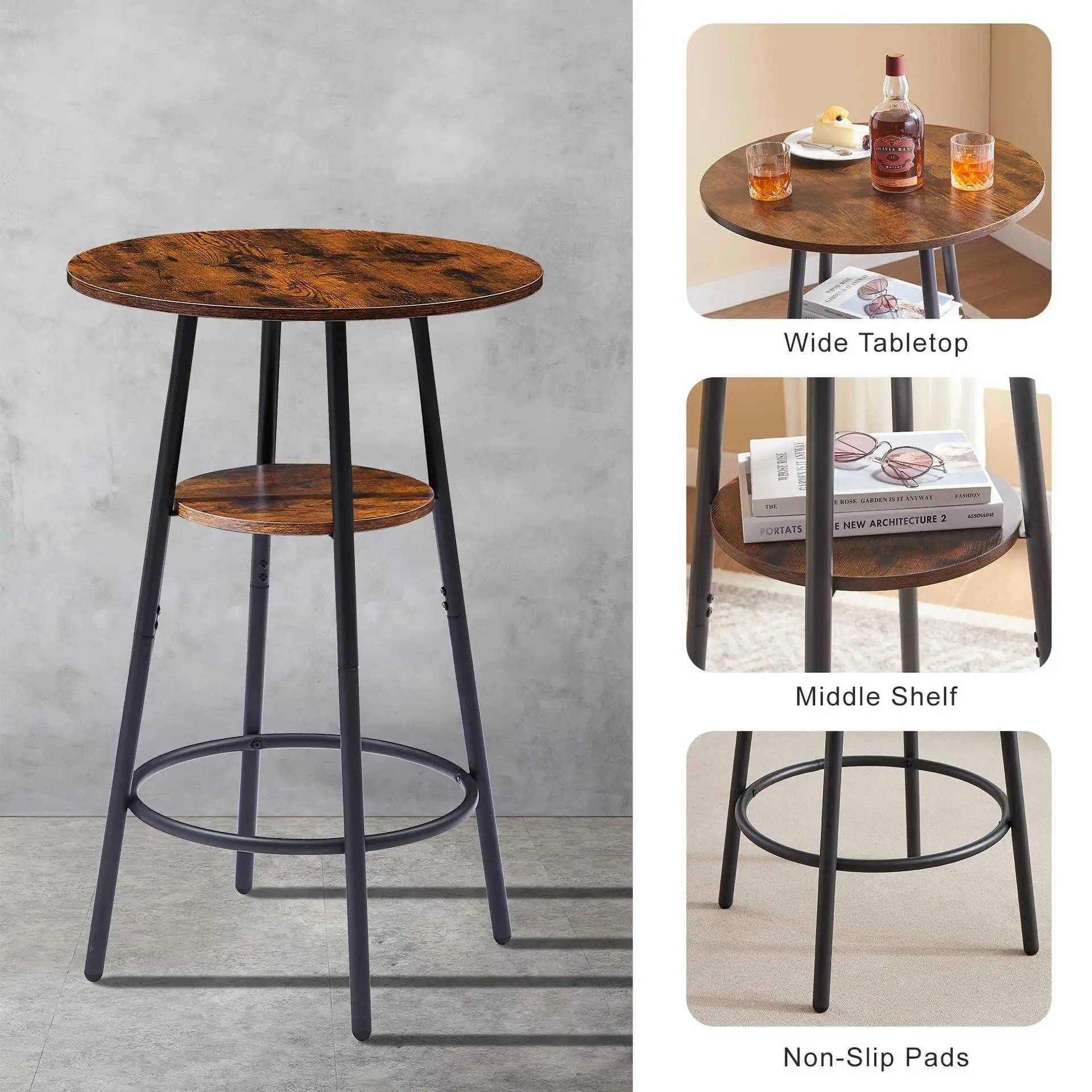 Small apartment round bar table and chair set Home cafe Milk tea shop Soft bag high stool