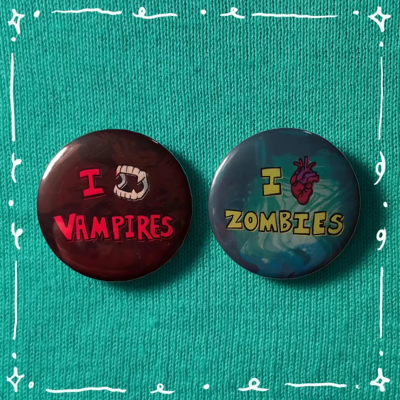 2Pcs/Set I Heart Vampires&Zombies 2.25