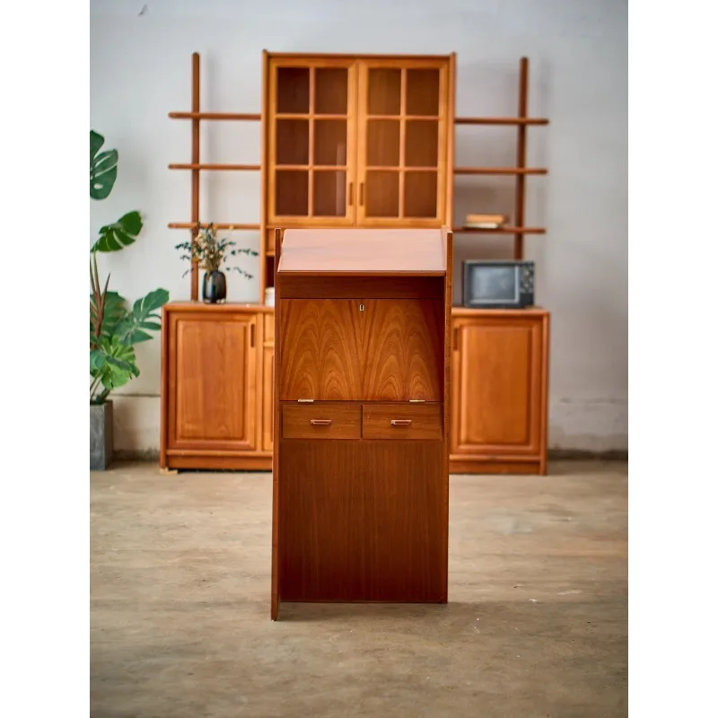 Home Living Room Bedroom Study Walnut Locked Shaped Side Cabinet