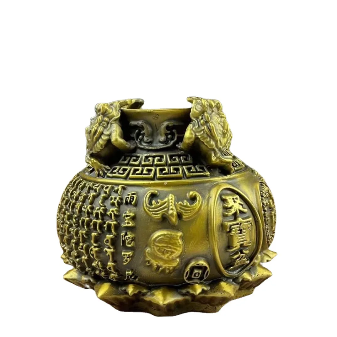 Brass square golden toad scripture treasure pot office and home handicraft ornaments