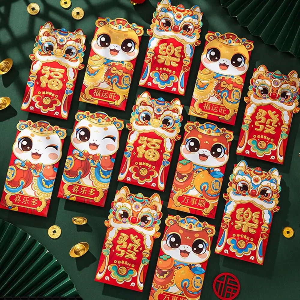 6 pçs dos desenhos animados chinês cobra ano envelopes vermelhos papel tradicional 2025 ano novo envelopes vermelhos bênção hongbao pacote vermelho