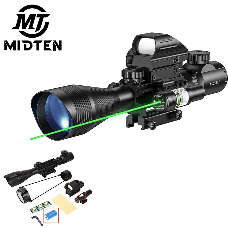 

Riflescope Combo 4-12x50EG Dual Illuminated Optics IIIA/2MW Laser Sight 4 Holographic Reticle Green Dot Sight 20mm Scope Mount