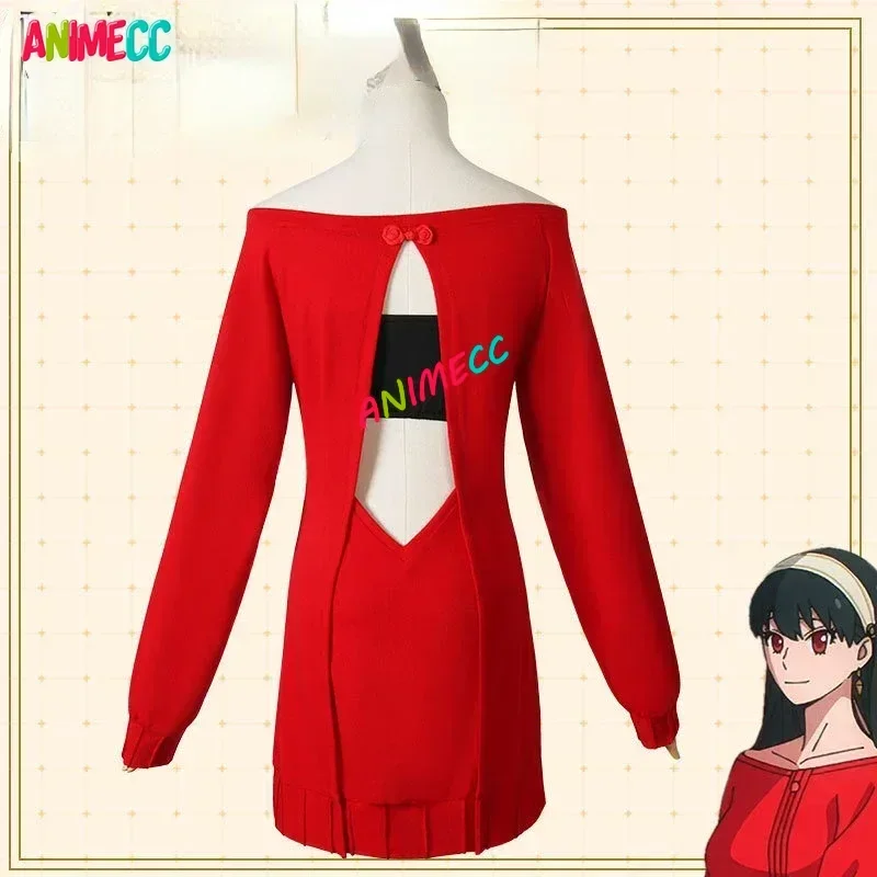 ANIMECC in Stock Yor Forger Cosplay Costume Wig Anime Red Sweater Dress Wig Hairpin Earring Socks Halloween Party for Women view 3