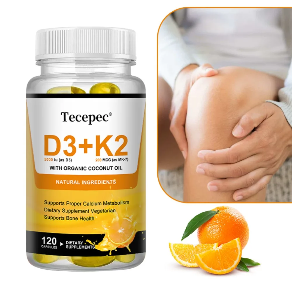 5,000 IU Vitamin D3 & 200mcg Vitamin K2 MK-7 with Coconut Oil - Support Bone, Heart & Immune Health