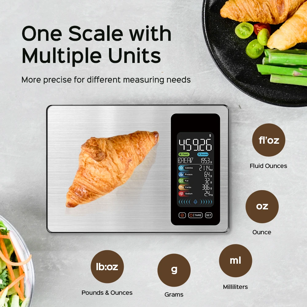 Smart Digital Kitchen Scale High Precision 1g Stainless Steel Food Scale LED Display Tare g/oz/lb/ml for Cooking Baking Coffee