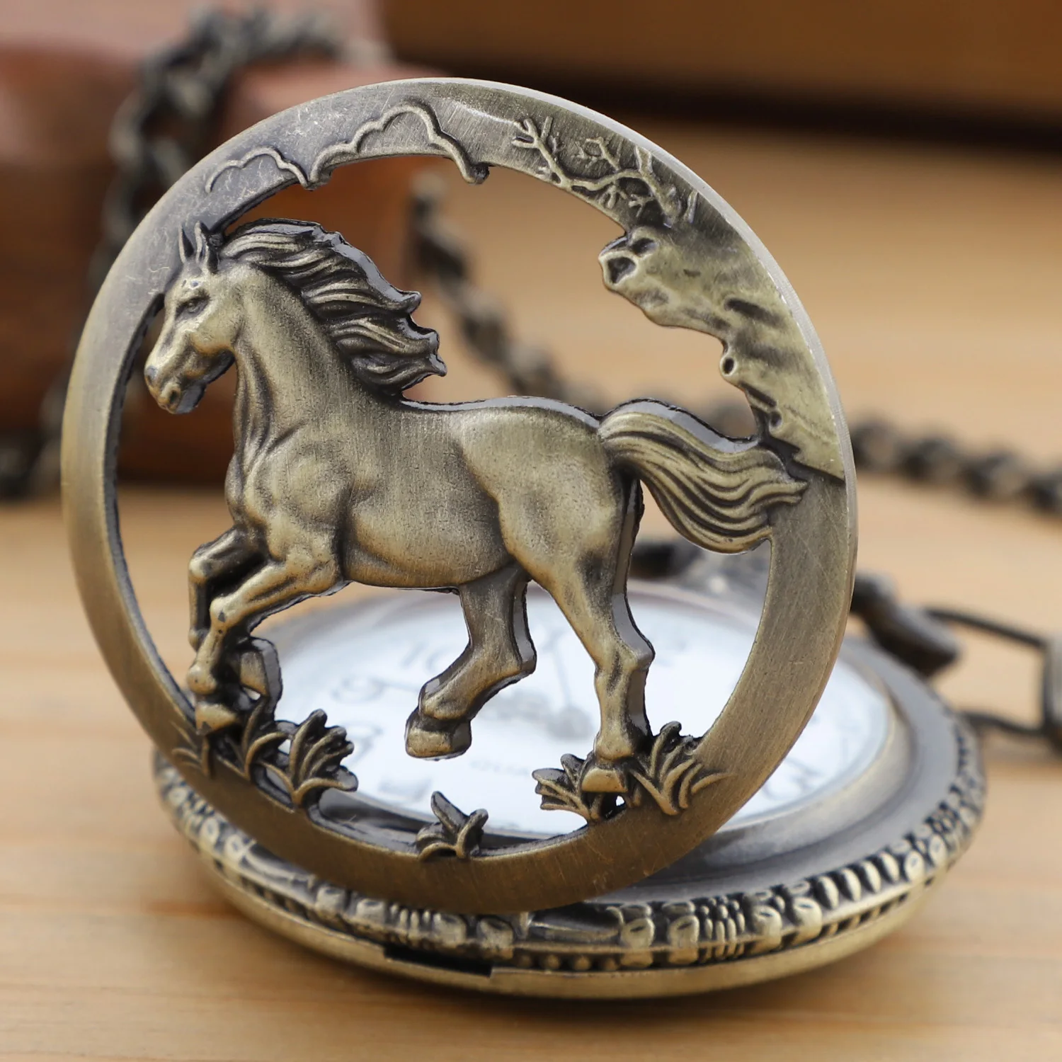 خمر الحيوان الحصان نمط ساعة الجيب جوفاء رجالي ساعات الجيب الأنيقة مع سلسلة فوب Masculino Relogio ساعة حائط هدية الرجعية