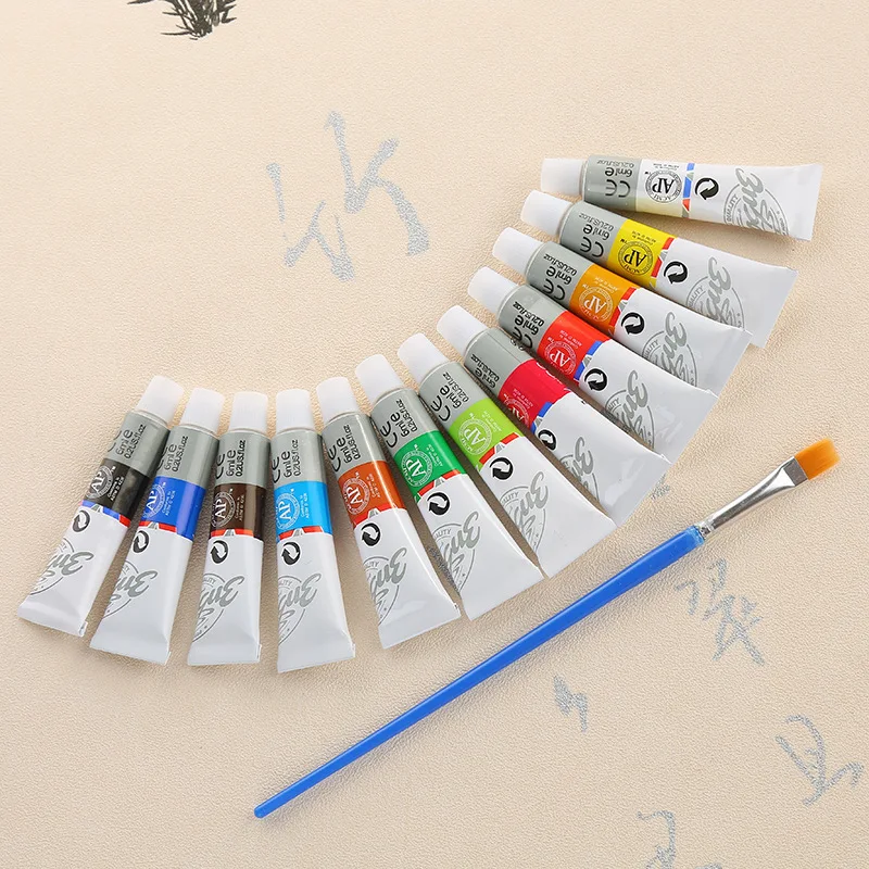 6 ml 12 colori Set di colori acrilici professionali Set di tubi per pittura murale dipinti a mano artista disegna pittura pennello senza pigmenti