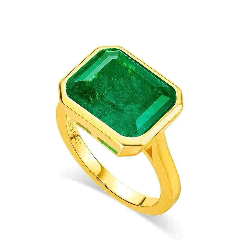 CUMEE Versatile and Personalized, Cultivated Synthetic Emerald Jewelry Rings, 925 Silver Yellow Gold-plated