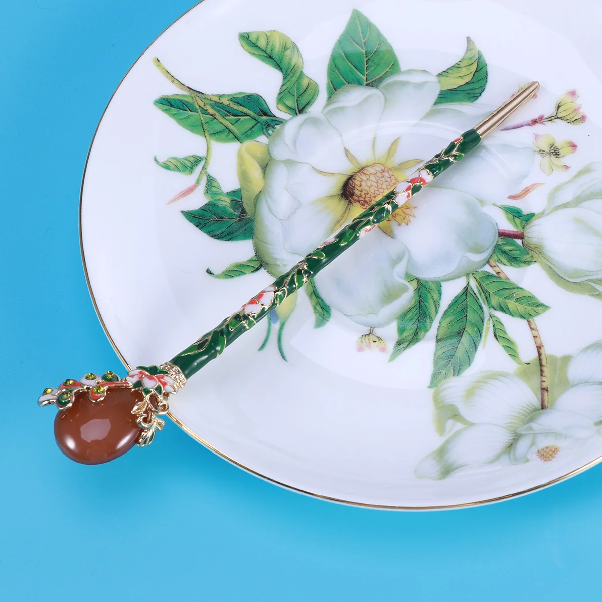 دبوس شعر صيني عتيق على الطراز القديم عصا شعر مزخرفة للنساء دبوس شعر أخضر أداة تصفيف الشعر #4