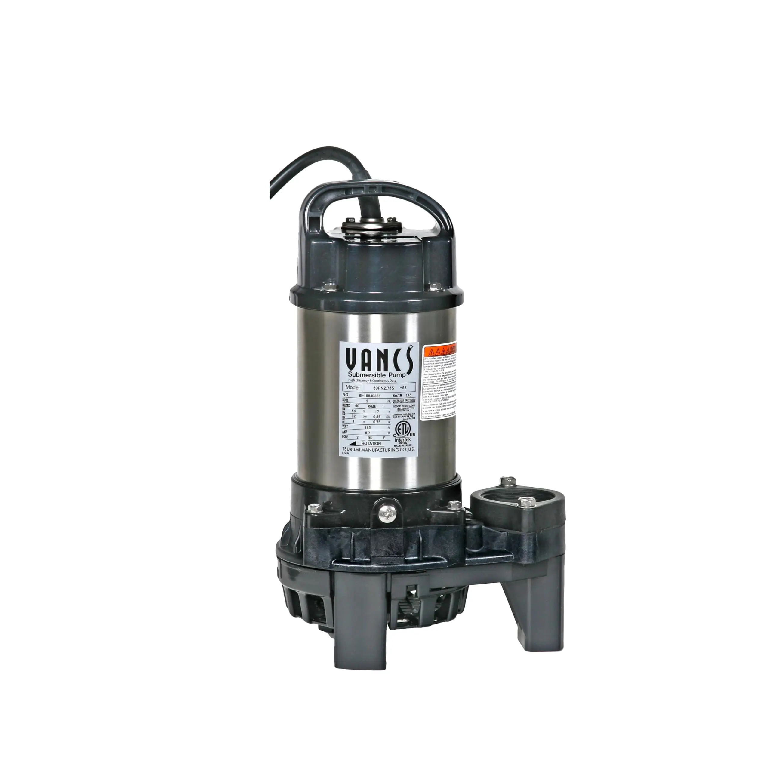 8PN (50PN2.75S) 1hp, 115V, Submersible Pond & Waterfall Pump, Stainless Steel, 5550 GPH. 2