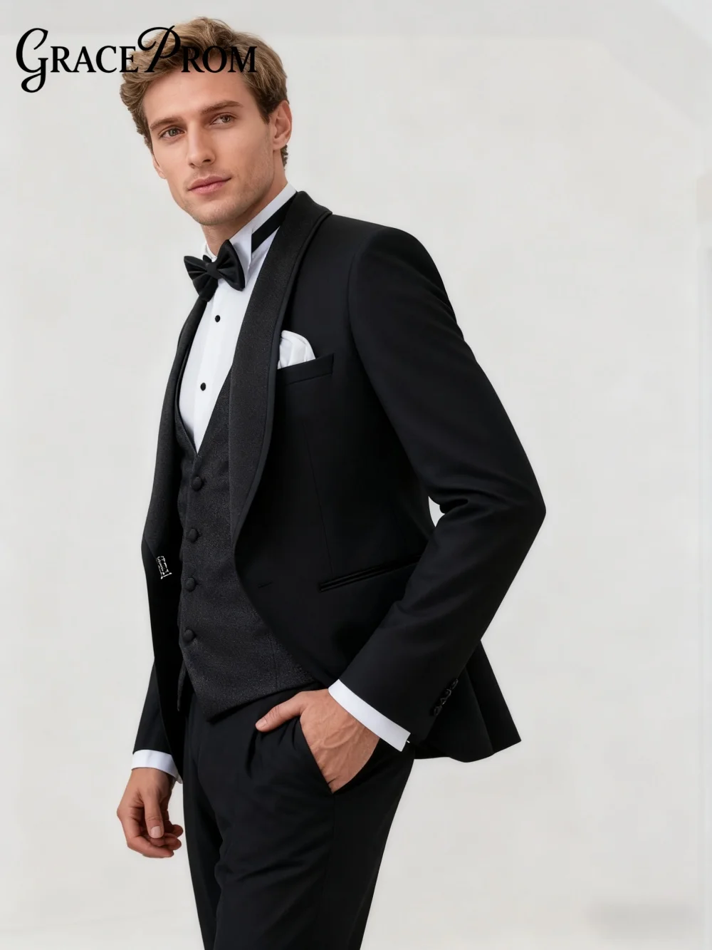 Stylish Men's 3PCS Suit Jacket Vest Pants Luxury Shawl Lapel Men's Suit Set Elegant Slim Fit Groom Tuxedos Wedding Suit Party