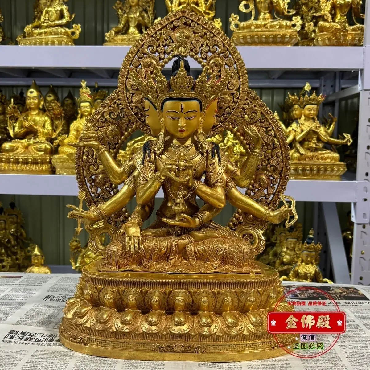 15 inch with backlight, Zunsheng Buddha mother pure copper gilt Buddha statue ornament, one foot five high, domestic Buddhist su