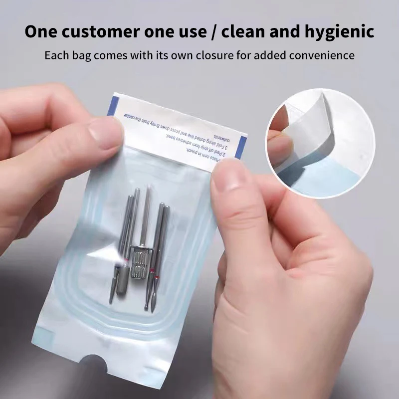 100Pcs Self-Sealing Sterilization Pouches Bags 4 Size Disposable Nail Art Tattoo Accessories Tool Storage Bag
