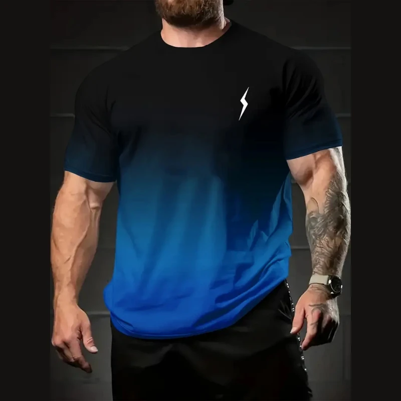 Gradient Men's T-Shirt Lightning Print Short Sleeve T-Shirt For Men Summer Casual Man   Oversized Quick Dry Sports Shirts image 4