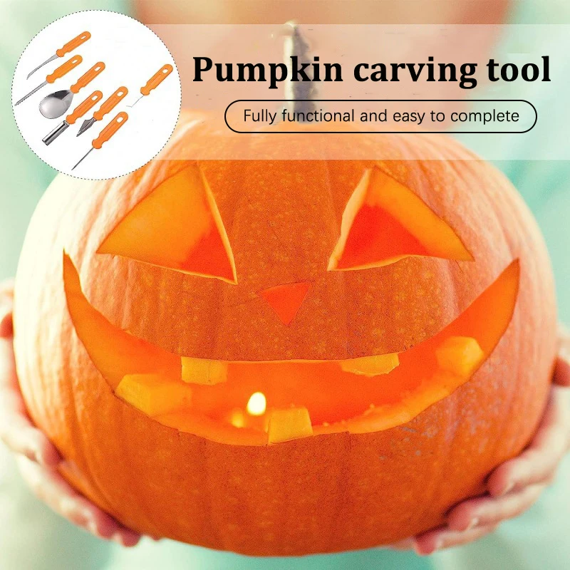 7 قطعة/المجموعة الفولاذ المقاوم للصدأ هالوين اليقطين نحت طقم السكاكين DIY اليدوية فانوس صنع أدوات لمتعة احتفالية #4