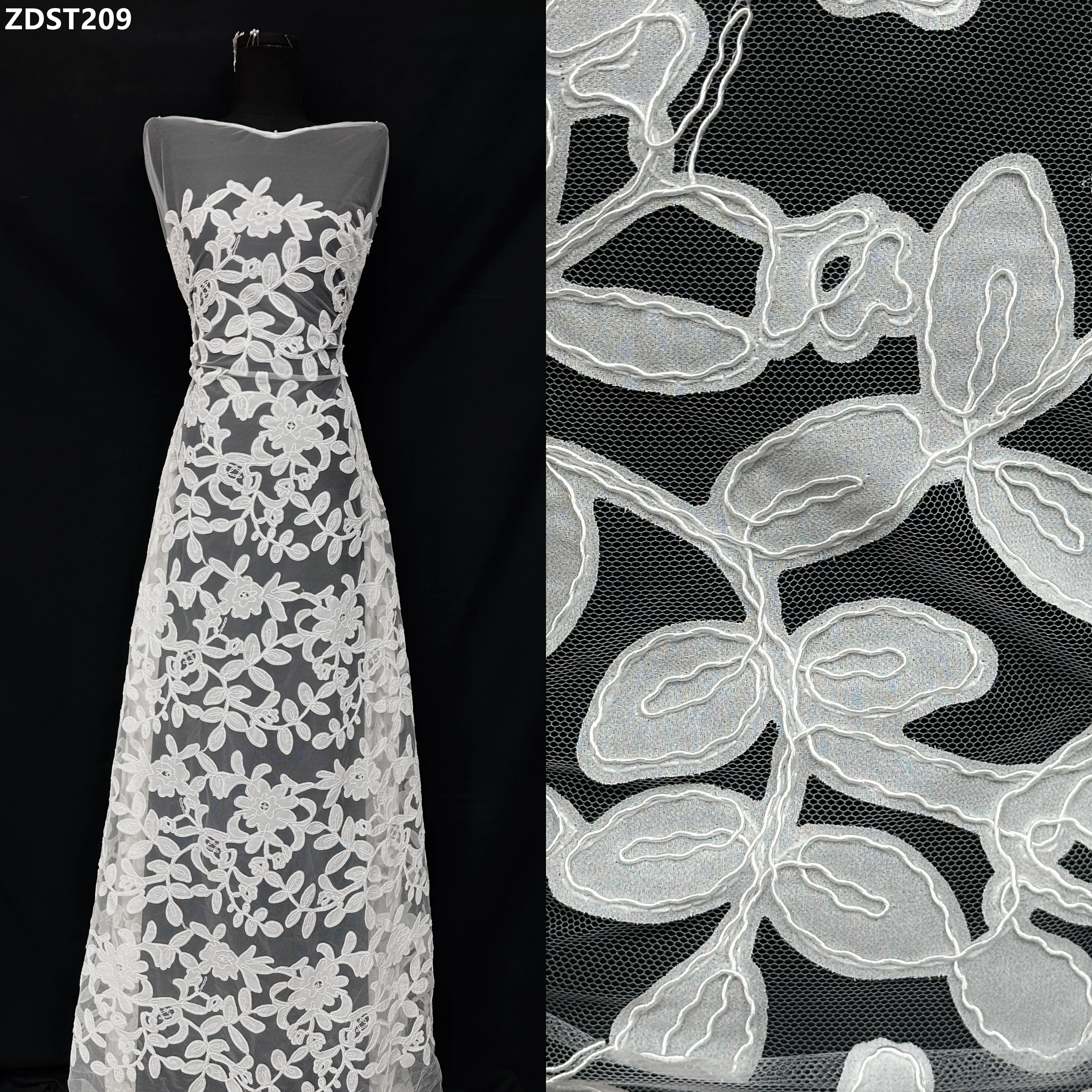 

French Luxury Sequins Beaded Lace Fabric for Party Wedding Bridal Evening Dress Sewing Mesh Tulle Material