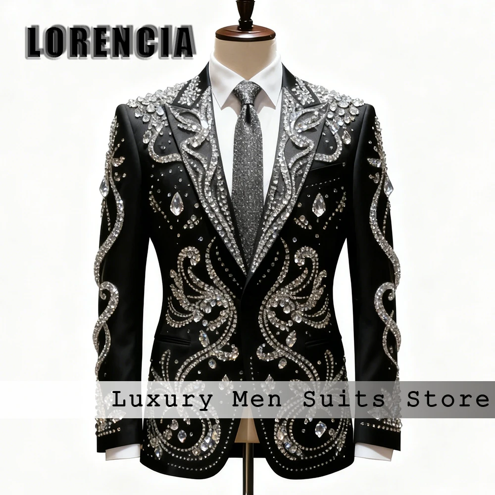 

Элегантные мужские костюмы со стразами, комплект из 2 предметов, сверкающие смокинги, вечерние наряды, пиджак по индивидуальному заказу, брюки fatos de homem