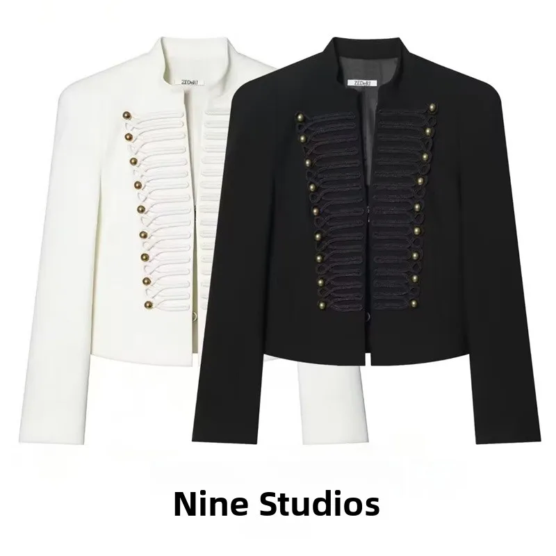 

Женская укороченная куртка NINE ZAR приталенного кроя с подплечниками, модный деловой стиль, полиэстер, длинный рукав