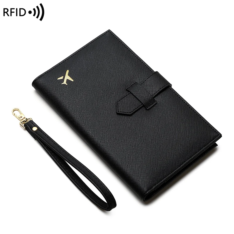 RFID Blocking Zipper Buckle Women\'s Purse, Ticket ID Bag, Credit Card Bag, Multi-functional Travel Passport Bag with Wrist Strap