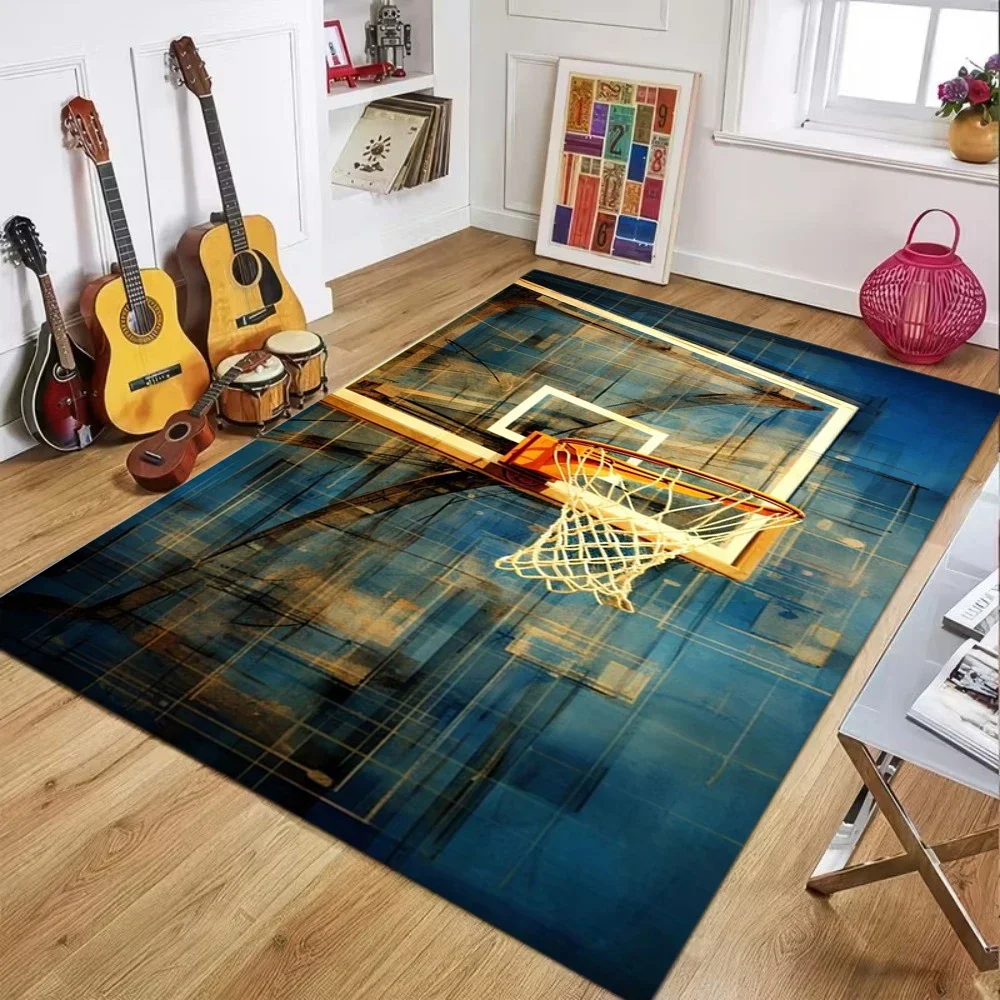 Black Base Neon Basketball Line Pattern Carpet Modern Sports Decor Soft Mat for Living Room Bedroom Home Decor