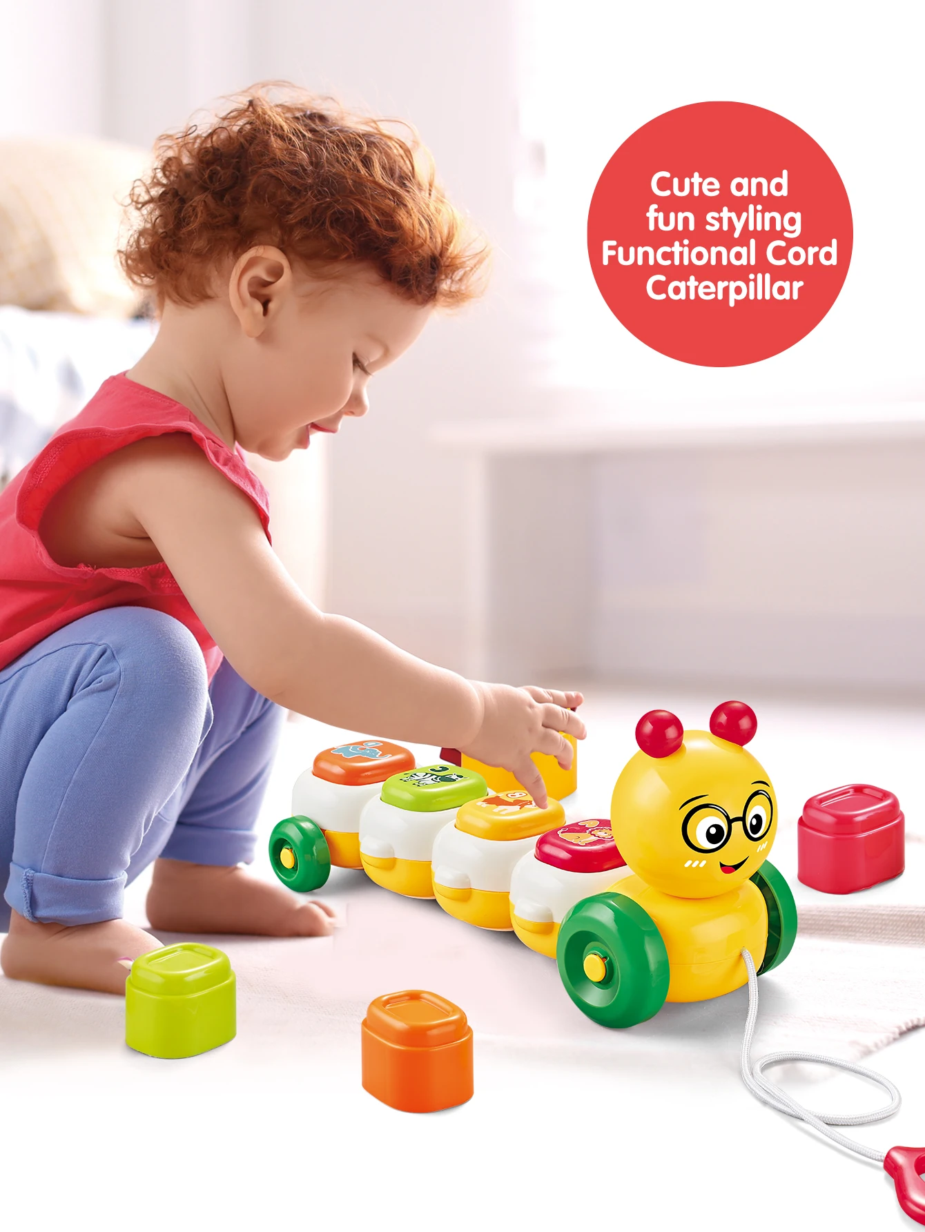 

Caterpillar pull puzzle children's toy with music function, dragging caterpillar for early childhood education