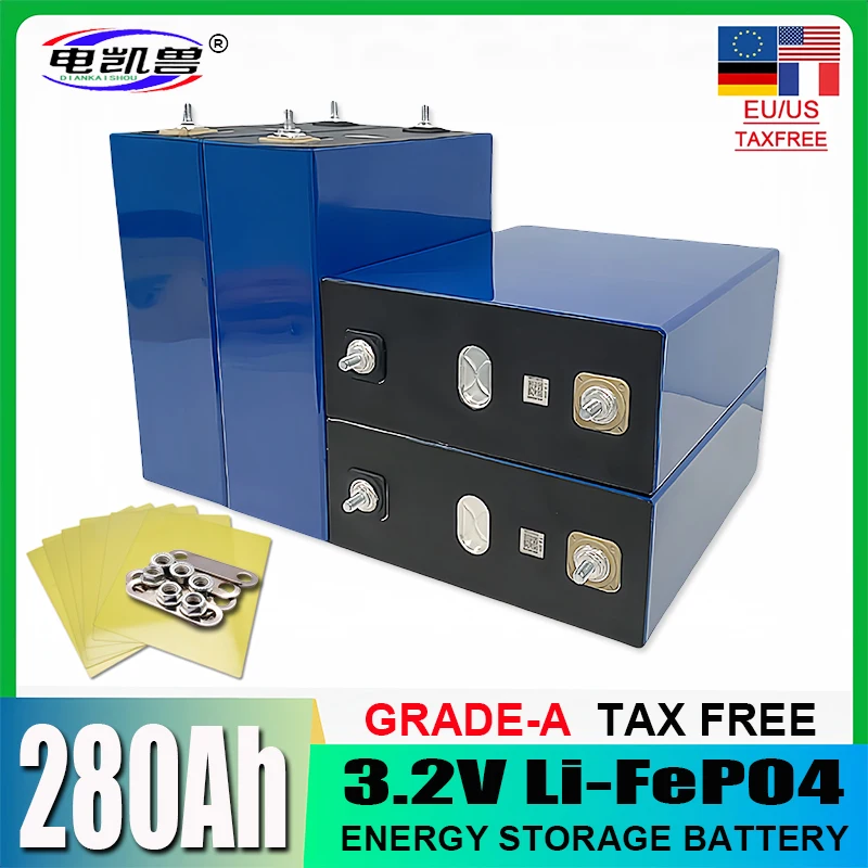 

New GRADE A 3.2V 280ah Lifepo4 rechargeable battery DIY 12V 24V 48V RV solar storage golf cart battery pack EU/US tax-fre