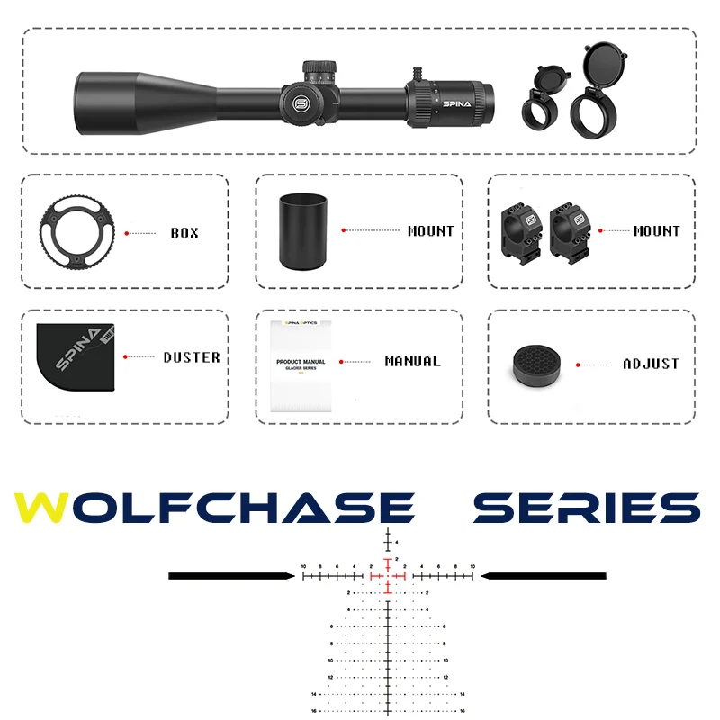 SPINA OPTICS GEN I WolfChase 6-24x50 FFP First Focal Plane Scope Etched Glass Reticle Min Focus 10yds GEN II w Zero Stop view 2
