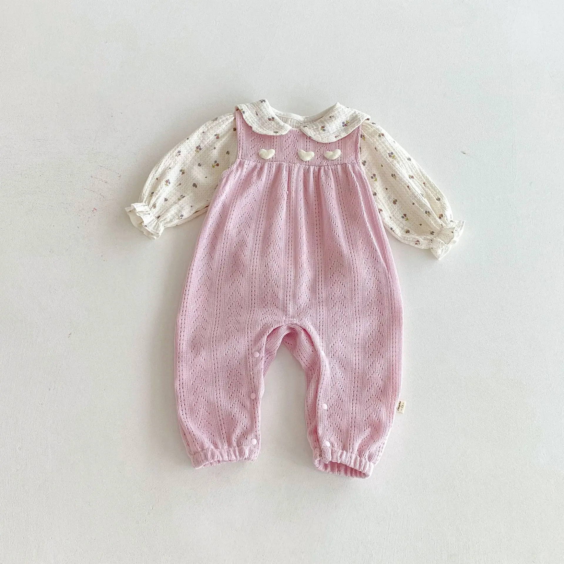 

Cute Baby Girl 2-Piece Set Floral Rabbit Ear Blouse & Pink-Purple Overalls Outfit 0-3 Years Old Girls Autumn Clothing