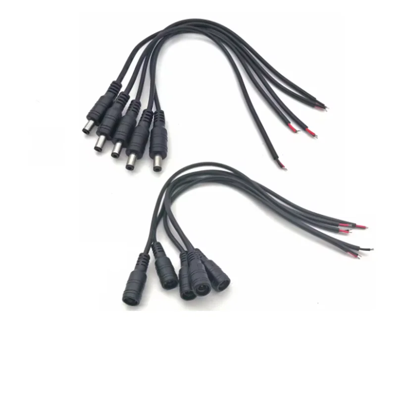 5Pcs Black 5.5 X 2.1mm DC Plug Jack Connector Cable Pigtail 12V Male Female 5.5*2.1 DC Adapter for 5050 3528 LED Strip Light