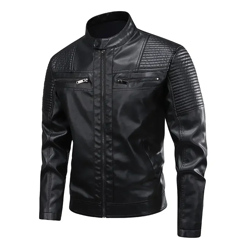 

LIBIELIY 2025 Spring Men's Motorcycles Leather Jacket Vintage Fashion Faux Leather Outwear Coat Male Stand Collar Moto Biker Jac
