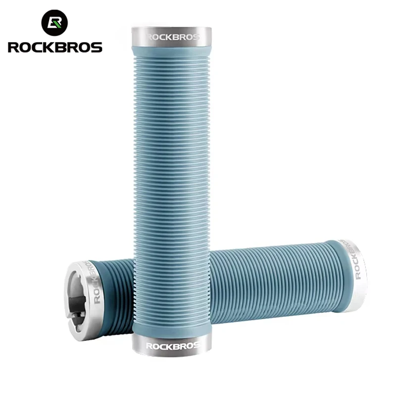 ROCKBROS MTB Bike Handlebar Grips Rubber Soft Dustproof Cover with Aluminum Alloy Lock Ring for Mountain Bicycle Accessories