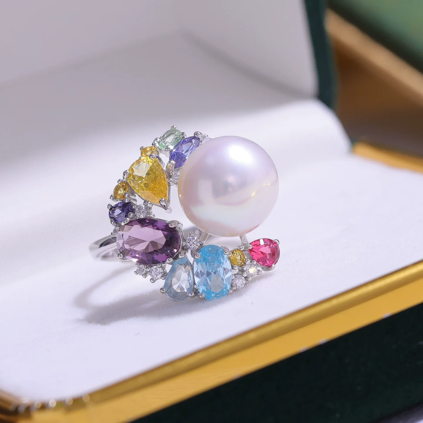 90 S925 sterling silver colored zirconia high-end temperament ring holder ring finger ring holder empty holder