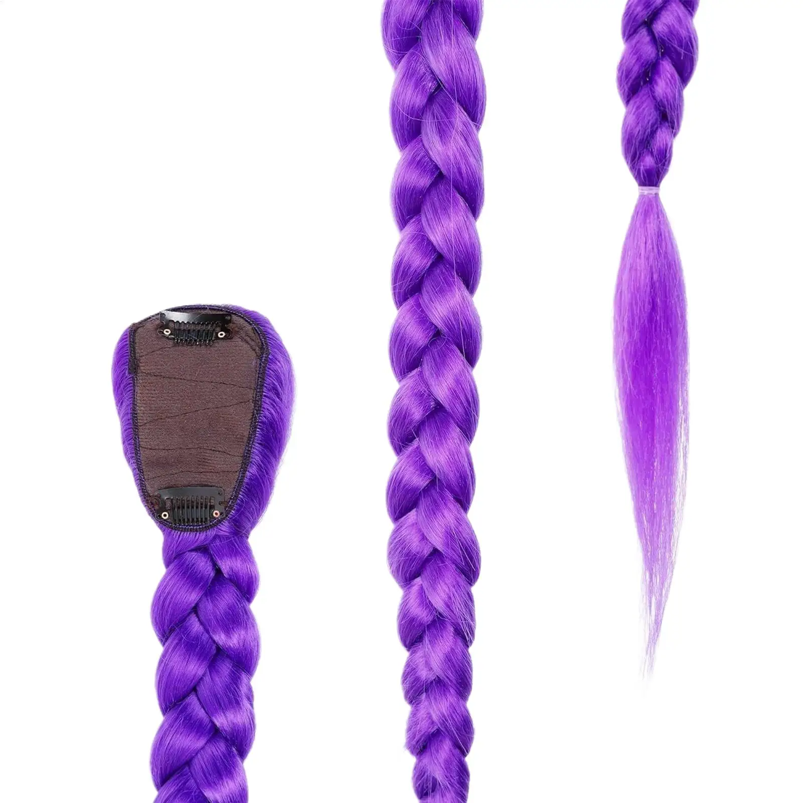 Costume Hairstyle 60cm Long Ponytail Wig with Clips Synthetic Braided Purple Hair for Kids Girls