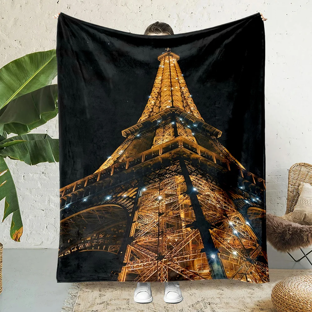 Aesthetic Eiffel Tower Blanket Throw Paris City Scenery Home Decor Art Print Cozy Fleece Parisian Luxury Gift Blanket Couch Bed