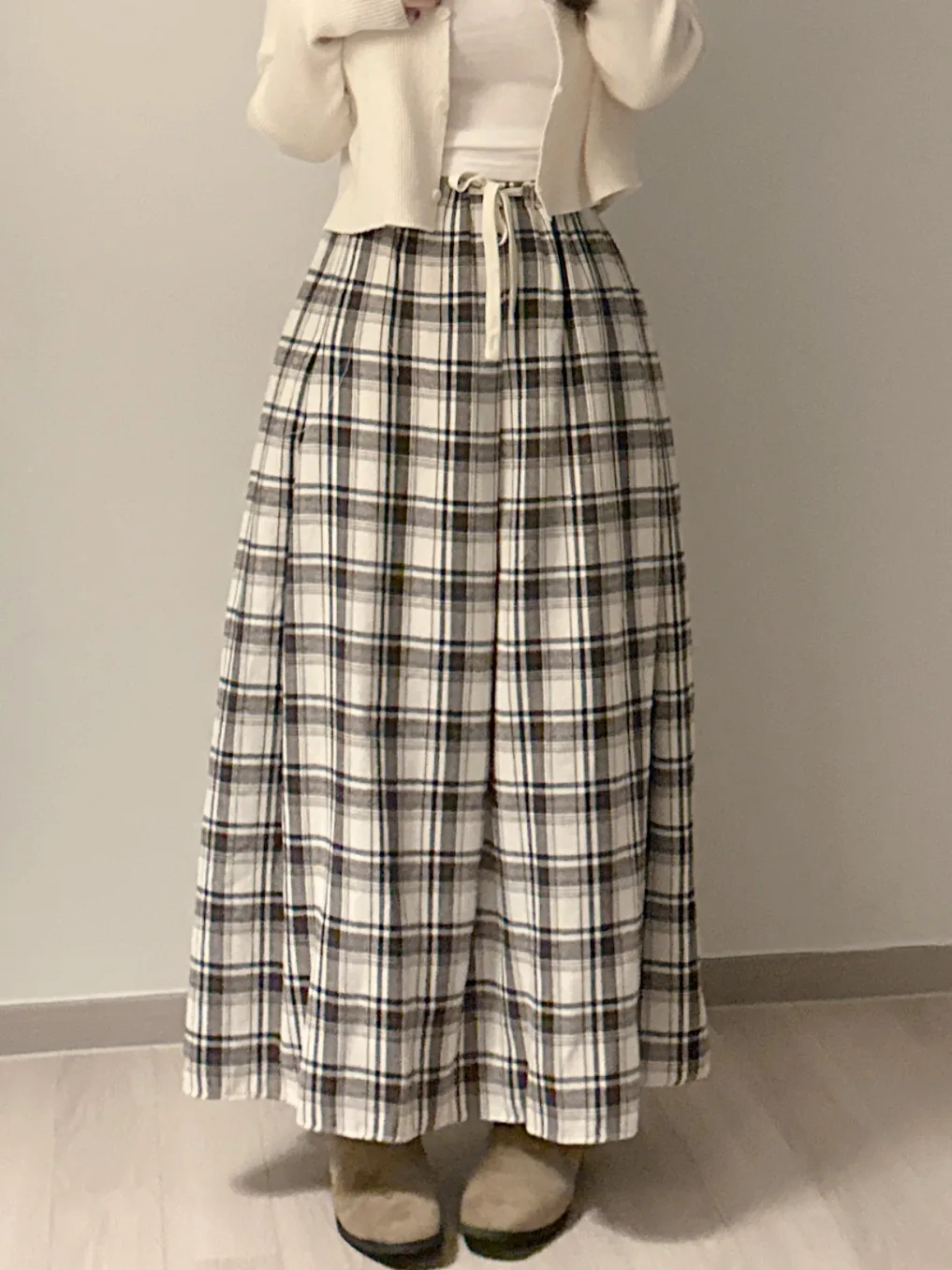 하이웨이스트 A라인 체크 스커트 여성 캐주얼 롱 스커트 동대문 2025 봄 여름 가을 겨울 패션 트렌드
